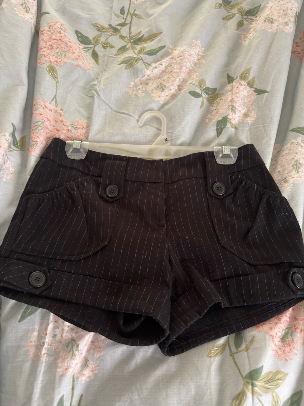 Y2K Black Pinstripe Button-Accent Shorts